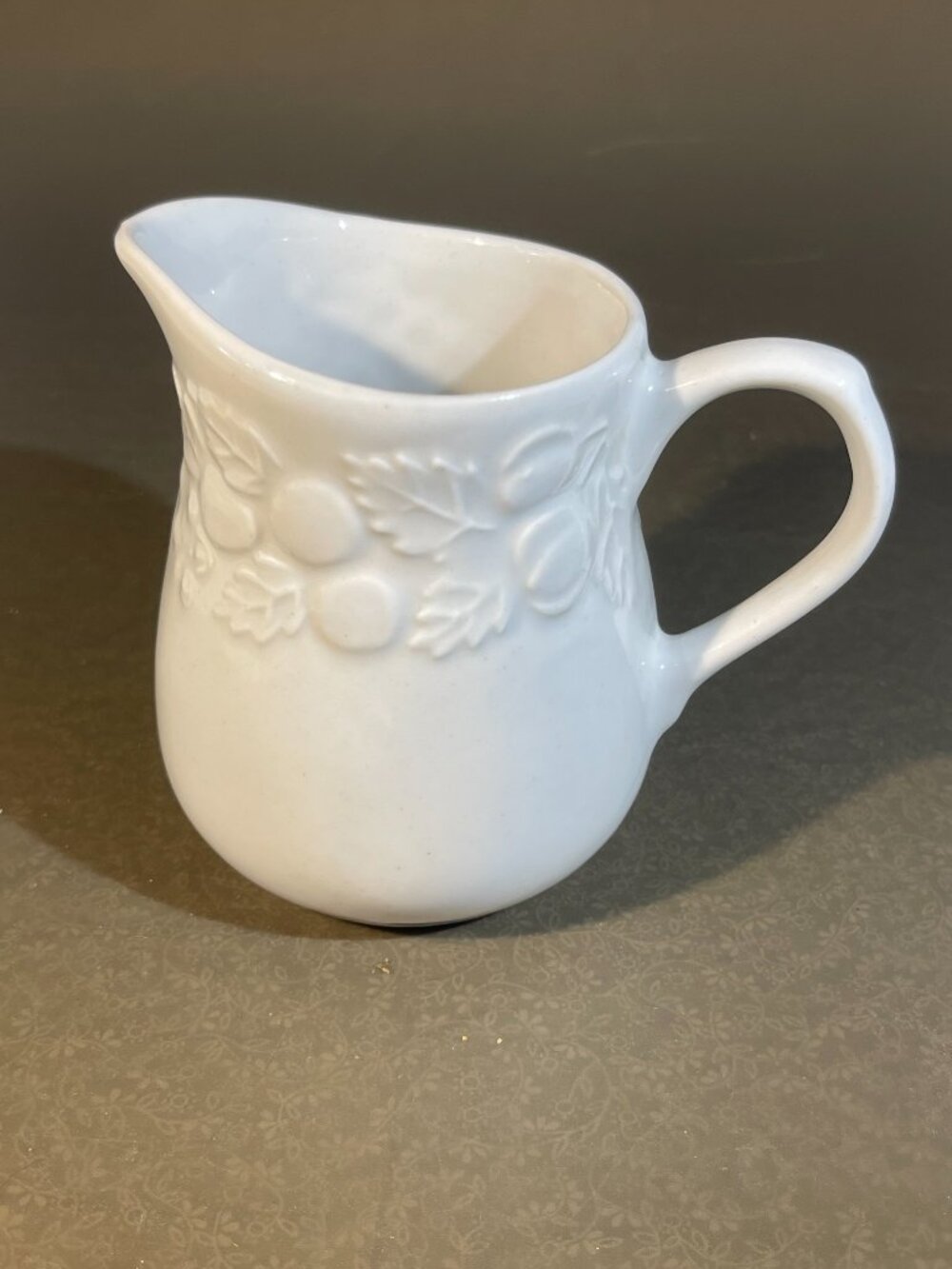 Potter & Smith Embossed Fruit 8 oz White Creamer (745)